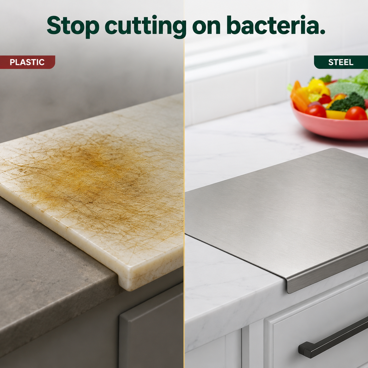 Stainless Steel Chopping Board in use